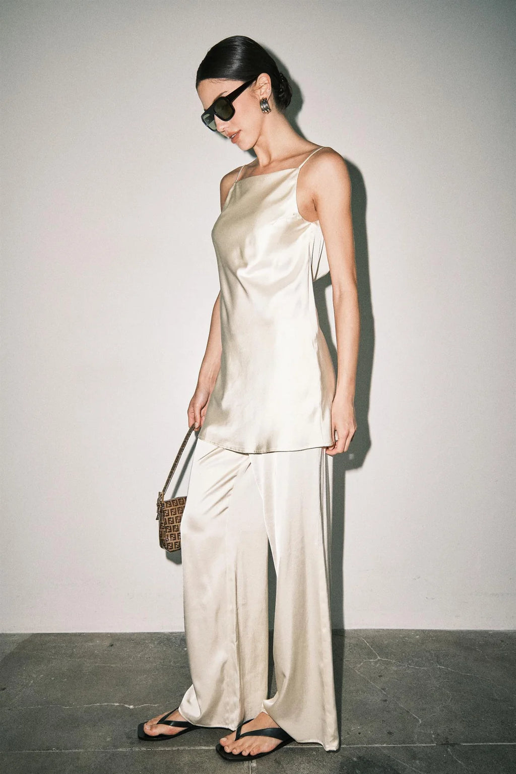 EDEN SATIN COWL NECK CAMI WIDE LEG PANT SET