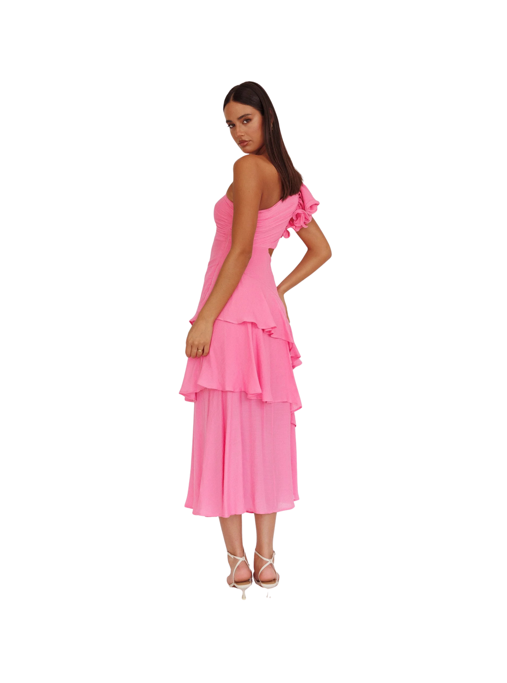 Deanna One-Shoulder Tiered Maxi Dress Pink