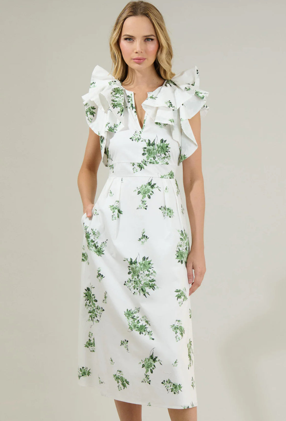 Ria Floral Santana Tie Back Midi Dress