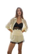 Cream Stripe Lace Trim Shorts