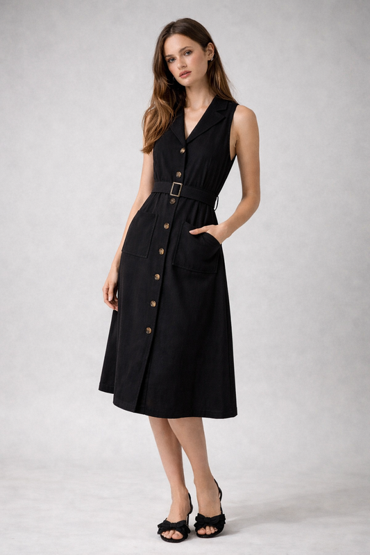 Sanders Collar Sleeveless Midi Dress