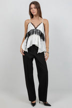 LACE MIXED SATIN CAMI TANK TOP - IVORY/BLACK