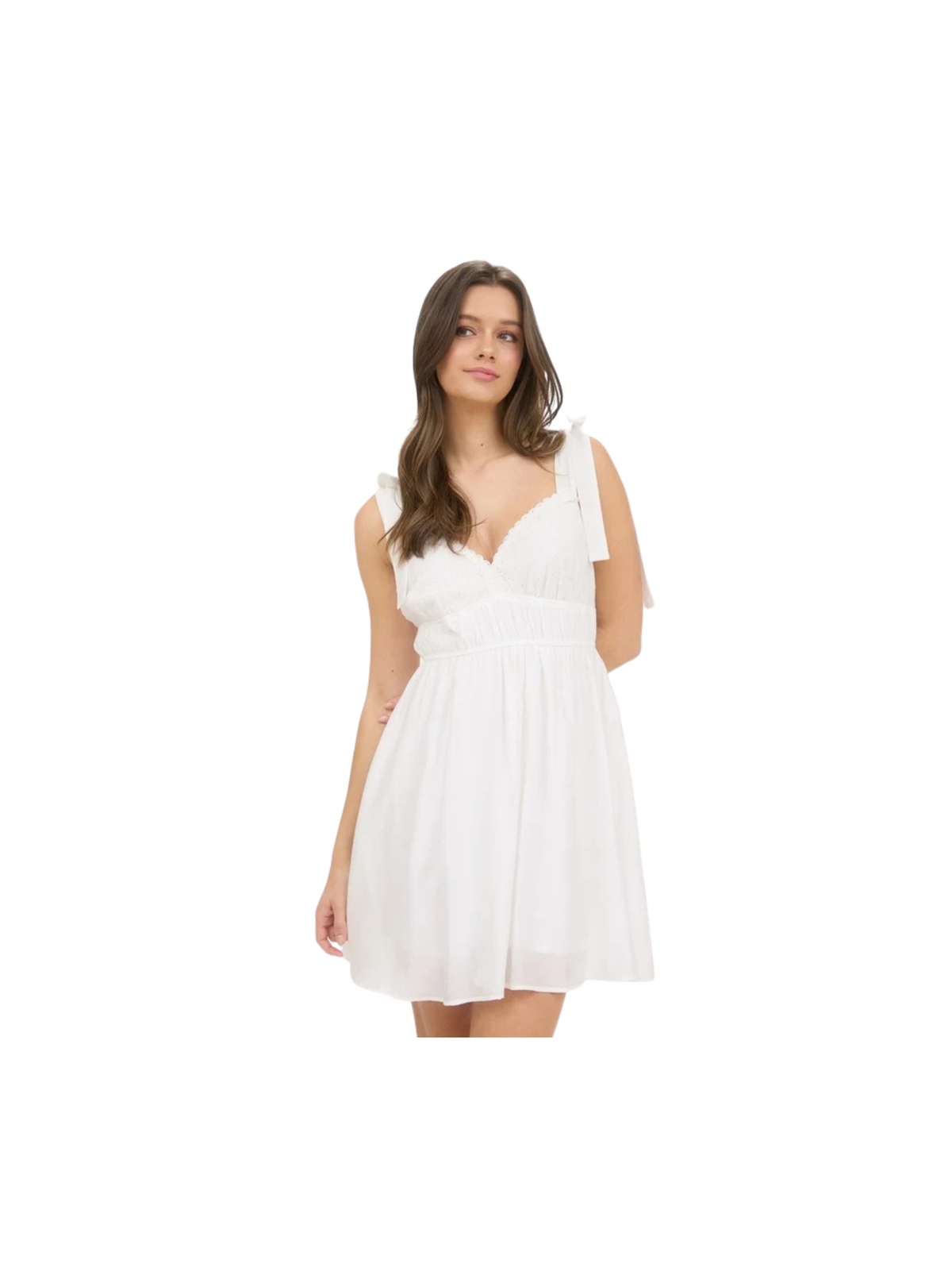 Eyelet Detail Lace Trim Tie Strap Mini Dress