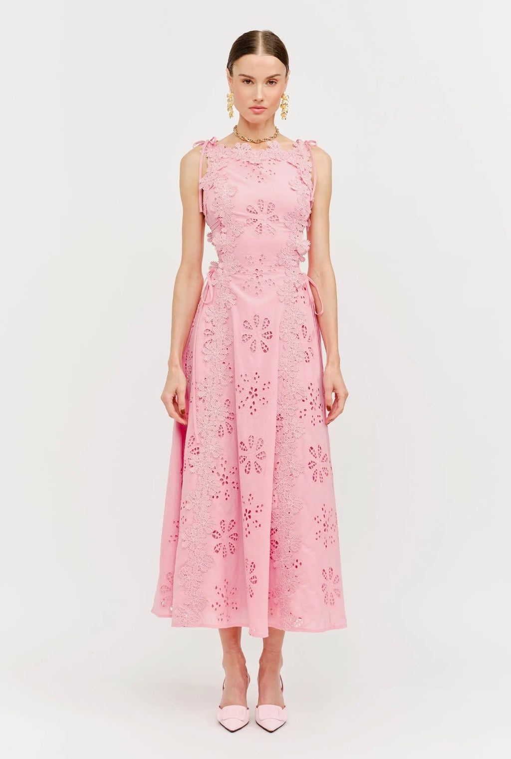 Rosé Eyelet Midi dress