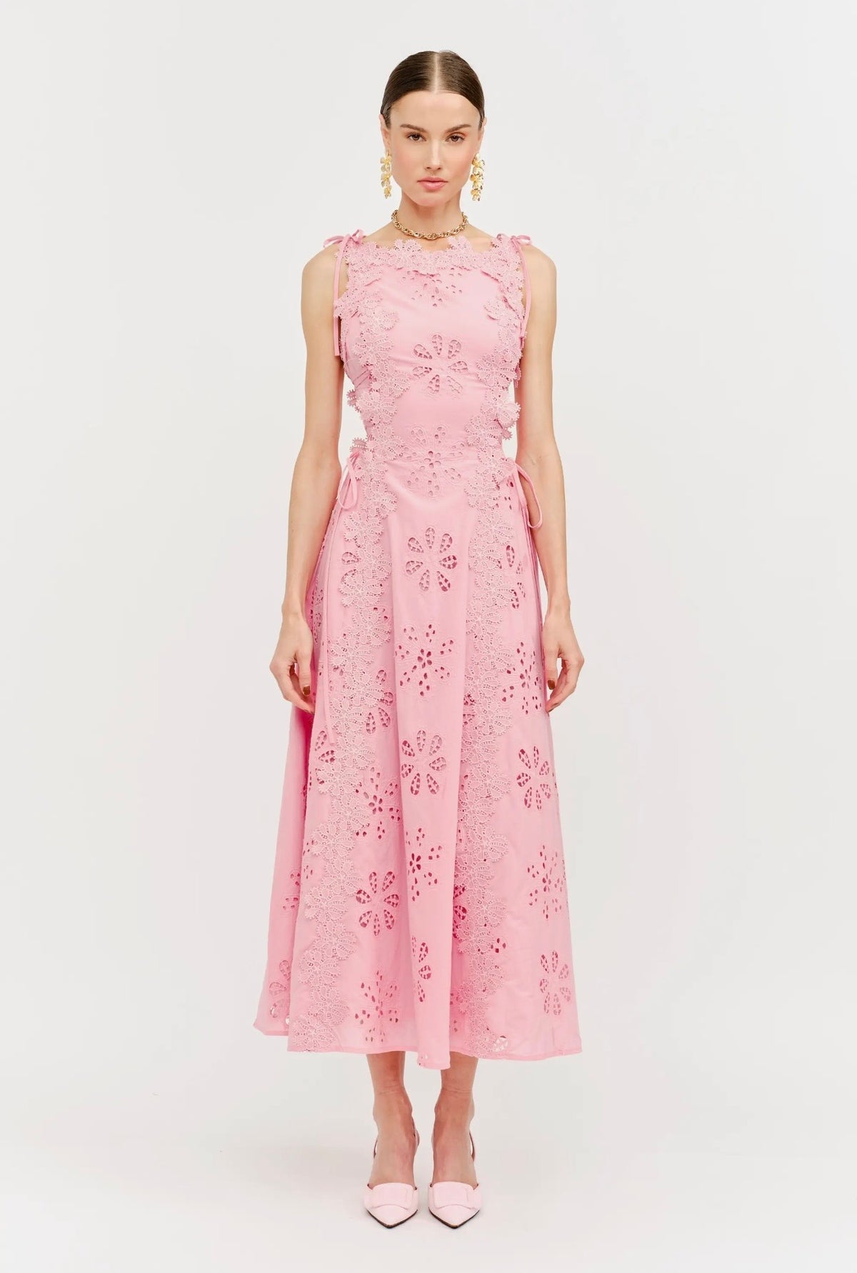 Rosé Eyelet Midi dress