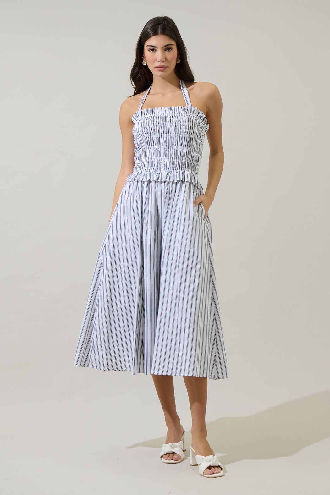 Kolin Striped Smocked Midi Dress