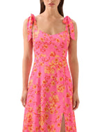 Viejo Tie Strap Midi Dress Hot Rod Floral