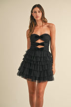 Strapless polka dot mesh