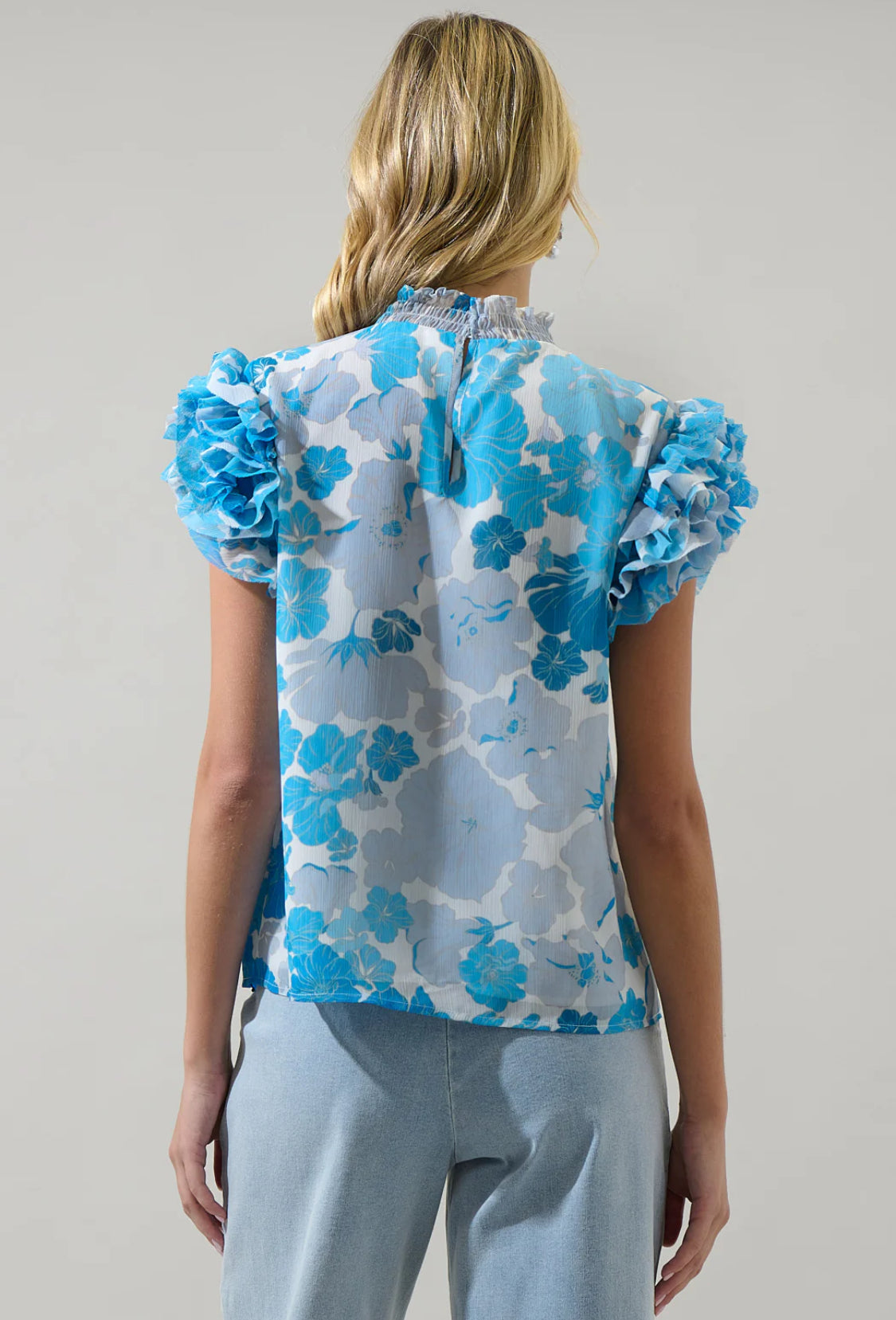 Kerela Floral Brenna Mock Neck Ruffle Blouse