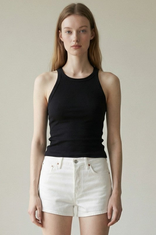 RIBBED SLEEVELESS SCOOP NECK TANKTOP