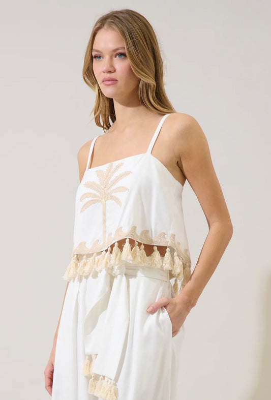 Biela Palm Tassel Trim Crop Top