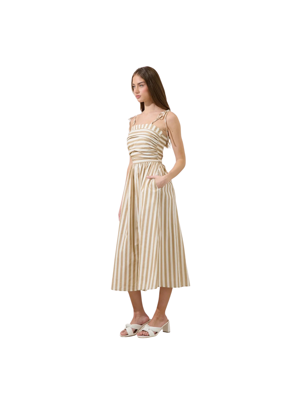 Evelina Ruched Midi Dress Lasha Stripe