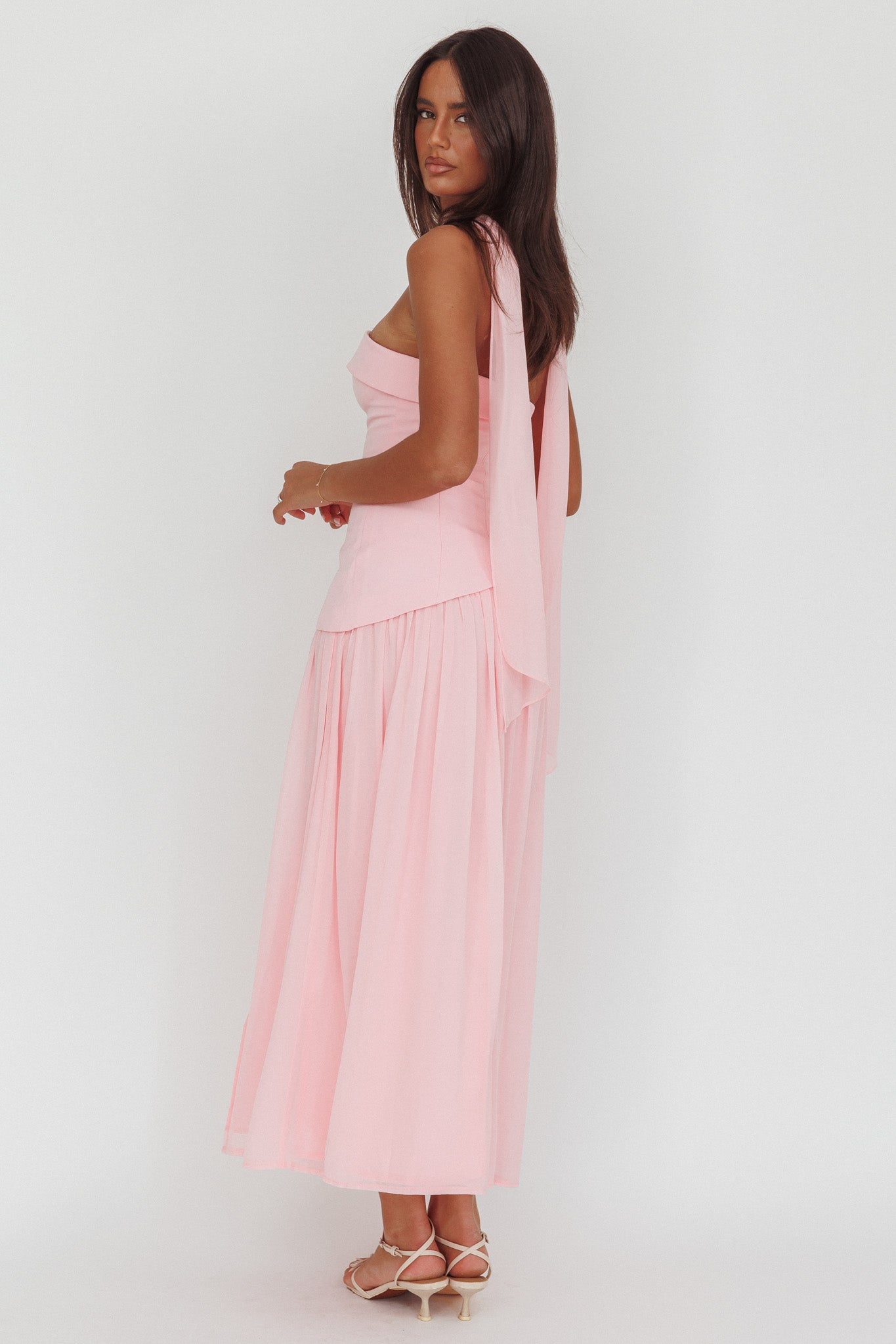 Rosewater Roads Strapless Maxi Dress.
