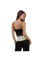 LACE POINTELLE CONTRAST SATIN CAMI TANK TOP - YELLOW/BLACK