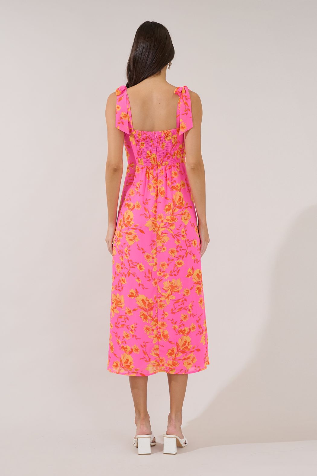 Viejo Tie Strap Midi Dress Hot Rod Floral