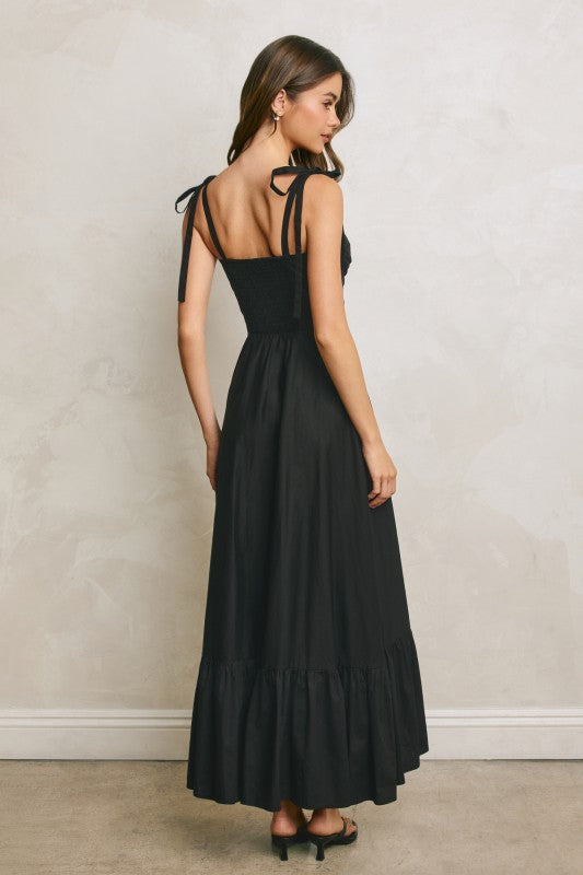 COTTON POPLIN RUCHED CORSET MAXI DRESS