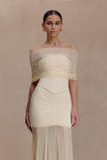 Slinky And Mesh Off Shoulder Maxi Dress - Ivory