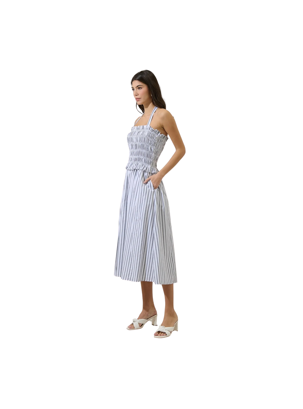 Kolin Striped Smocked Midi Dress