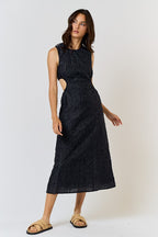 TEXTURED SIDE CUT OUT SLEEVELESS MIDI
DRESS