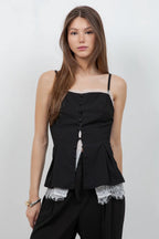 SOFT WOVEN TANK TOP WITH CONTRAST LACE INSERT