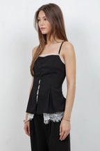 SOFT WOVEN TANK TOP WITH CONTRAST LACE INSERT