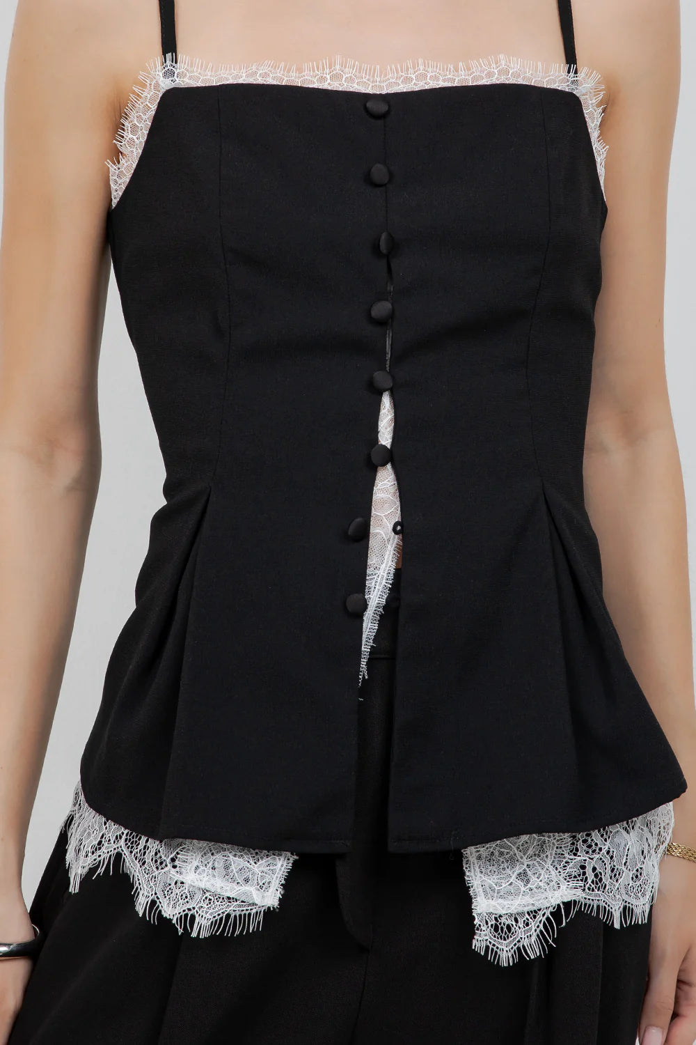 SOFT WOVEN TANK TOP WITH CONTRAST LACE INSERT