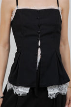 SOFT WOVEN TANK TOP WITH CONTRAST LACE INSERT