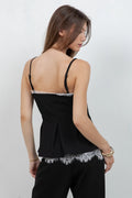 SOFT WOVEN TANK TOP WITH CONTRAST LACE INSERT