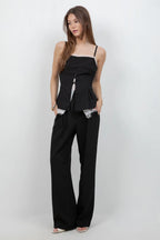 SOFT WOVEN TANK TOP WITH CONTRAST LACE INSERT